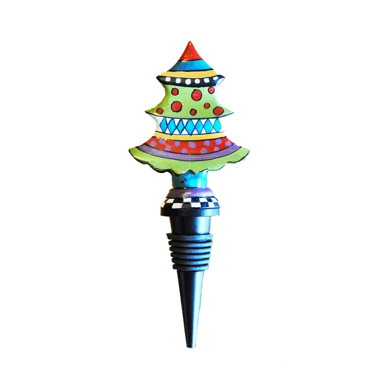 Crafted Creations Set of 2 Red and Blue Whimsical Christmas Tree Bottle Stoppers 7"